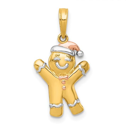 14K Yellow Gold with Rhodium and -plating Polished Gingerbread Man Charm