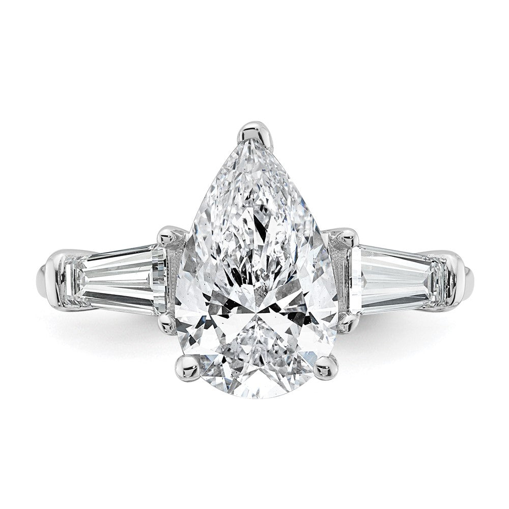 14K White Gold 7/8 carat Lab Grown Diamond VS+ F+ Tapered Baguette 2 1/2 carat Pear Center Semi Mount Engagement Ring