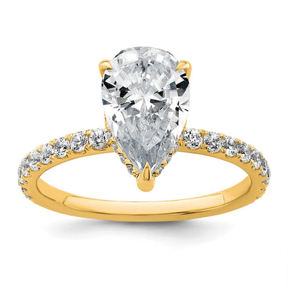 14K Yellow Gold 2 5/8 carat Certified Lab Grown Diamond VS/SI+ G+ Pear Complete Solitaire with Flair Engagement Ring