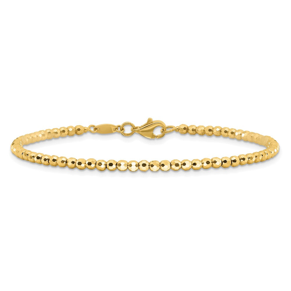 14K Yellow Gold Polished and Diamond-cut Beaded 7.25 Inch Bracelet