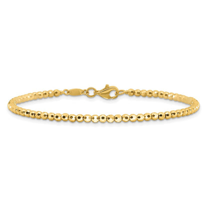 14K Yellow Gold Polished and Diamond-cut Beaded 7.25 Inch Bracelet