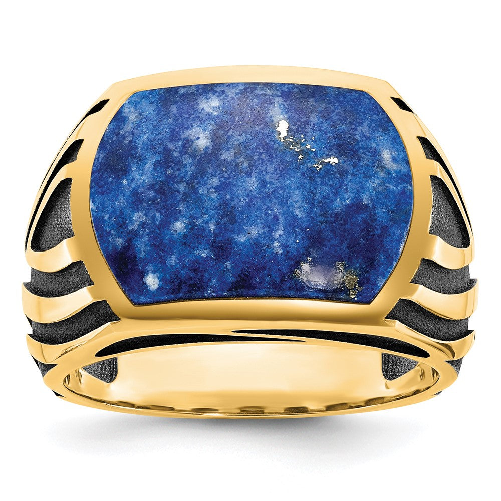 14K Yellow Gold w/Black Rhod IBGoodman Men's Lapis Complete Ring
