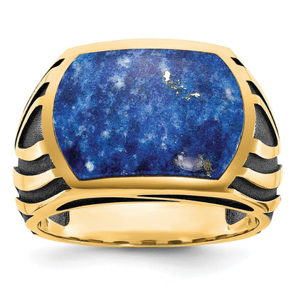 14K Yellow Gold w/Black Rhod IBGoodman Men's Lapis Complete Ring