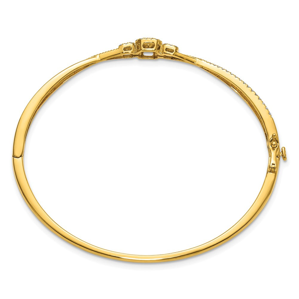14K Yellow Gold Polished and Textured Complete 1/2 carat Diamond Fashion Hinged Oval Bangle Bracelet