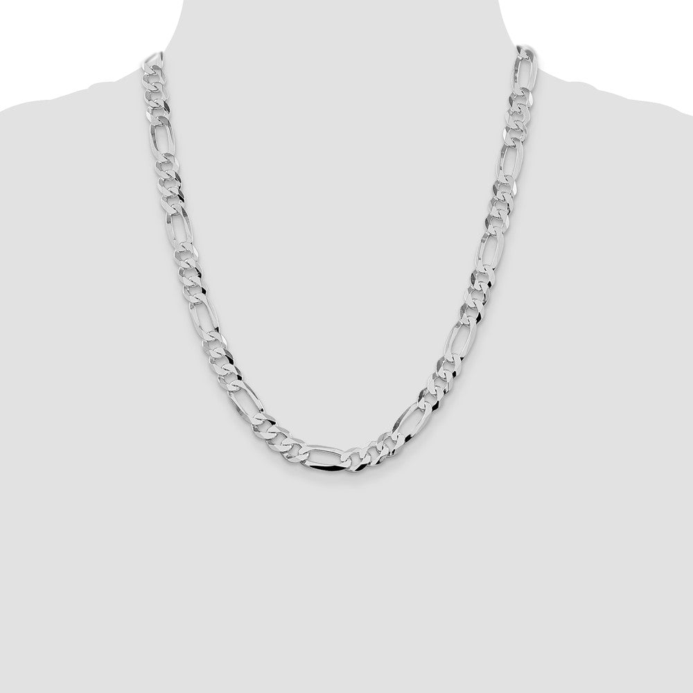 Sterling Silver Rhodium-plated 8.5mm Lightweight Flat Figaro 22 Inch Chain