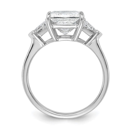 14K White Gold 5/8 carat Lab Grown Diamond VS+ F+ Trillion and 2 1/2 carat Princess Center Semi Mount Three Stone Engagement Ring