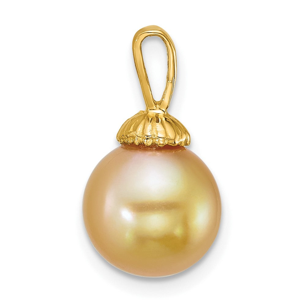14K Yellow Gold Polished 9-10mm Round Golden South Sea Saltwater Cultured Pearl Pendant