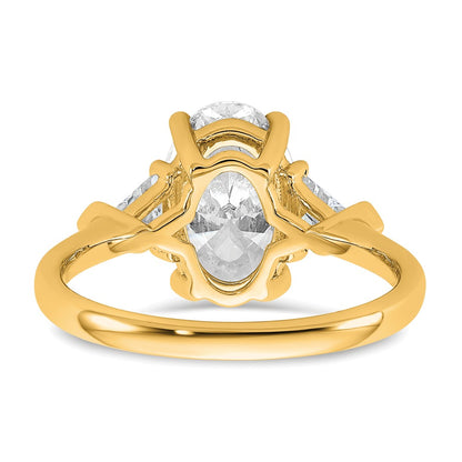 14K Yellow Gold 5/8 carat Lab Grown Diamond VS/SI+ G+ Trillion and 2 1/2 carat Oval Center Semi Mount Three Stone Engagement Ring