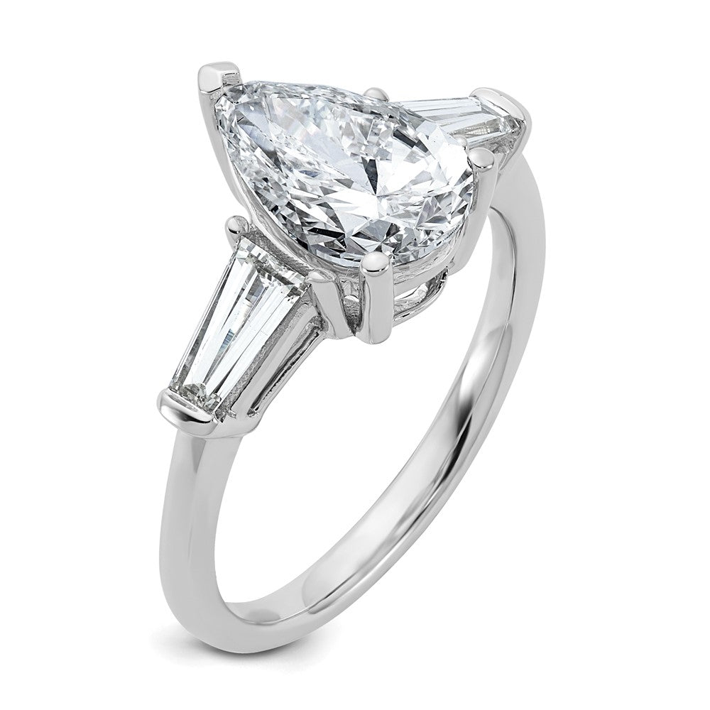 14K White Gold 5/8 carat Lab Grown Diamond VS+ F+ Tapered Baguette 2 carat Pear Center Semi Mount Engagement Ring