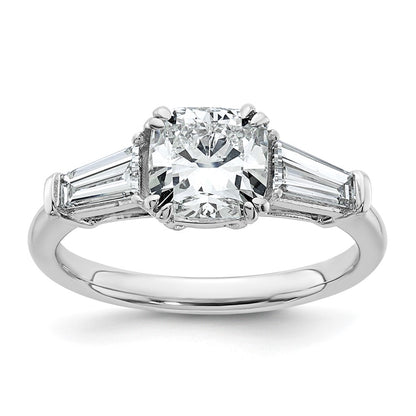 14K White Gold 5/8 carat Lab Grown Diamond VS+ F+ Tapered Baguette 1 1/2 carat Cushion Center Semi Mount Three Stone Engagement Ring