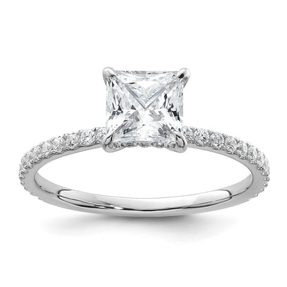14K White Gold 1 3/8 carat Certified Lab Grown Diamond VS/SI+ G+ Princess Complete Solitaire with Flair Engagement Ring
