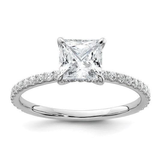 14K White Gold 1 3/8 carat Certified Lab Grown Diamond VS/SI+ G+ Princess Complete Solitaire with Flair Engagement Ring