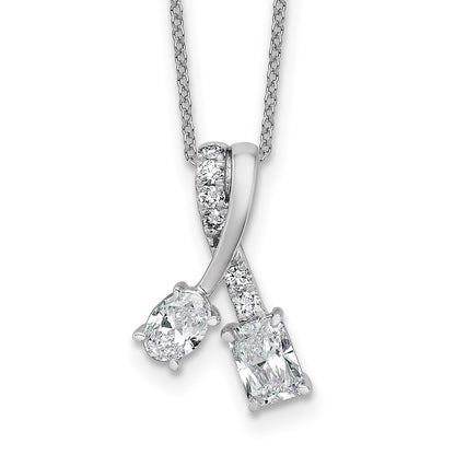 14K White Gold 7/8 carat Lab Grown Diamond VS/SI+ G+ Oval and Radiant Complete 18 Inch Two Stone Pendant Necklace
