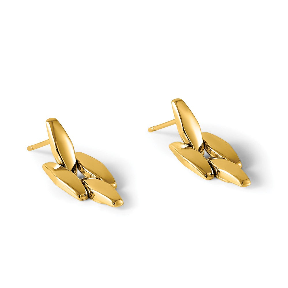 14K Yellow Gold Polished Fancy Link Geometric Dangle Post Earrings