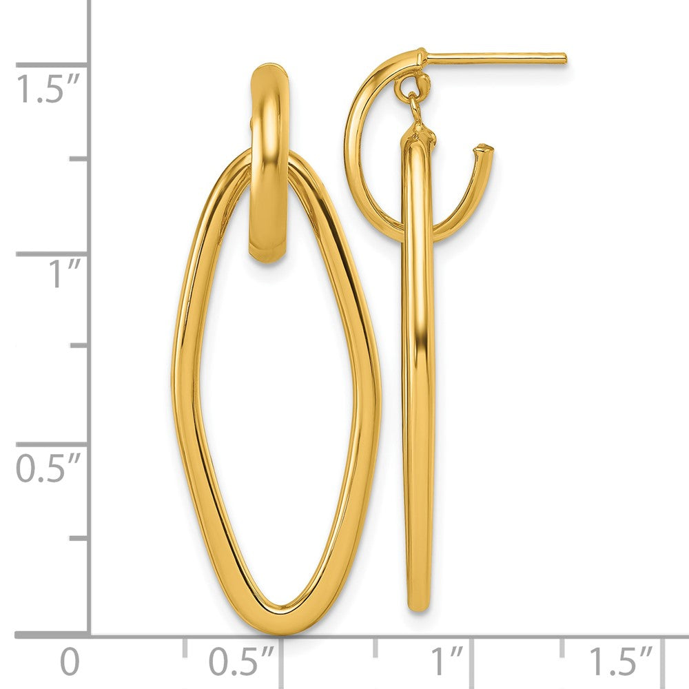 14K Yellow Gold Polished Oval Dangle C-Hoop Post Earrings
