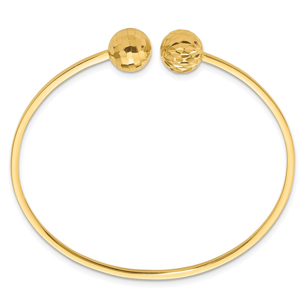 14K Yellow Gold Polished and Diamond-cut 10mm Ball 2.00mm Flexible Oval Cuff Bangle Bracelet