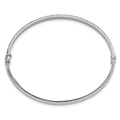 14K White Gold Polished Diamond-cut 4.00mm Hinged Oval Bangle Bracelet