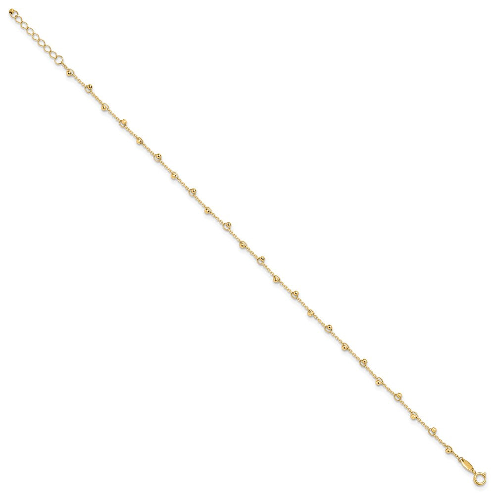 14K Yellow Gold Mirror Beads 9 Inch Plus 1 Inch Extender - Total 10 Inch Anklet