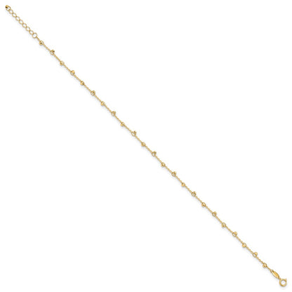 14K Yellow Gold Mirror Beads 9 Inch Plus 1 Inch Extender - Total 10 Inch Anklet