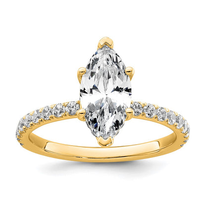 14K Yellow Gold 2 5/8 carat Certified Lab Grown Diamond VS/SI+ G+ Marquise Complete Solitaire with Flair Engagement Ring