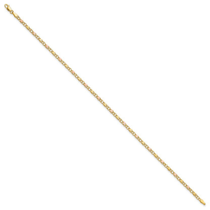 14K Two-Tone Gold Polished and Satin -plated X-and-Heart 9 Inch Anklet