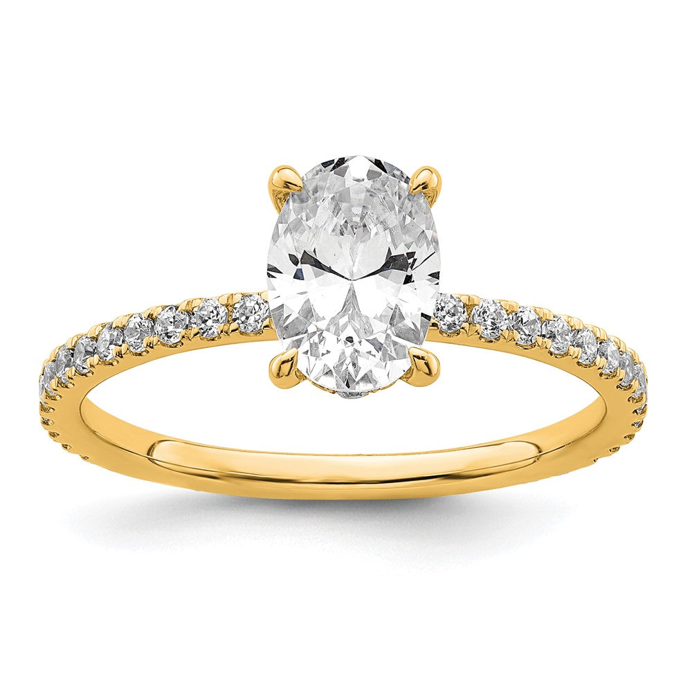 14K Yellow Gold 1 1/3 carat Certified Lab Grown Diamond VS+ F+ Oval Complete Solitaire with Flair Engagement Ring