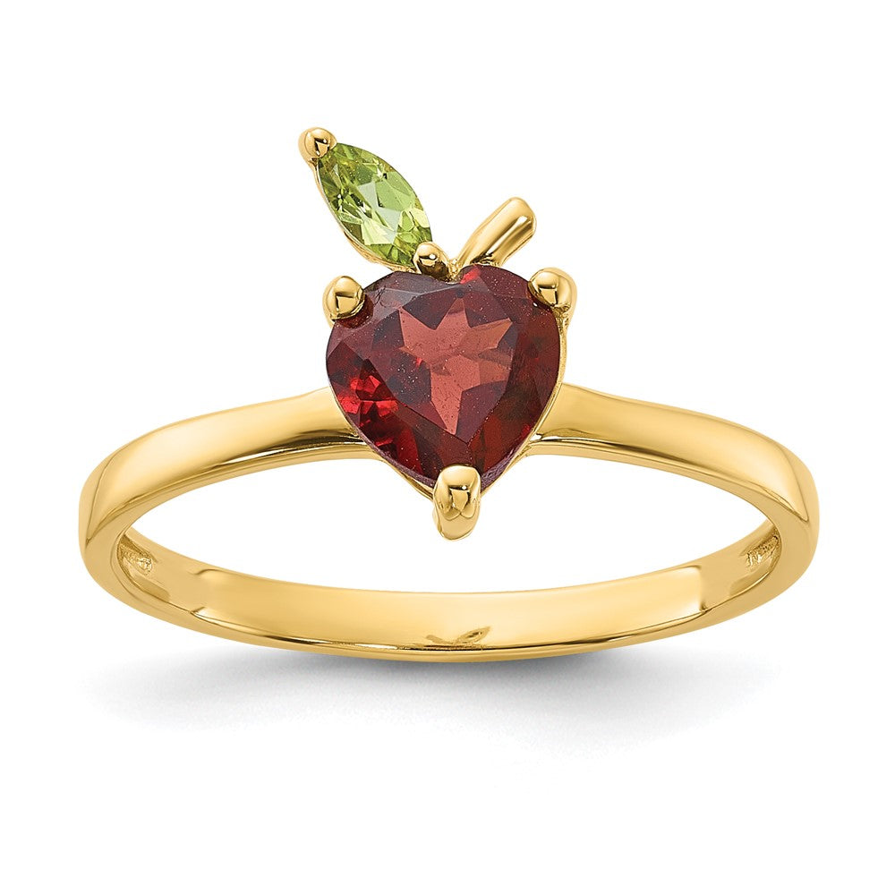 14K Yellow Gold Heart-shaped Garnet and Peridot Apple Size 7 Ring