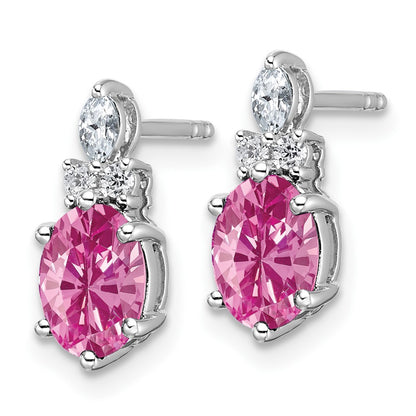 14K White Gold Diamond and 7x5 Oval October/Lab Created Pink Sapphire Post Earrings