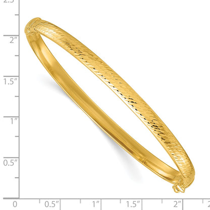 14K Yellow Gold Polished and Diamond-cut 4.75mm Hinged Oval Bangle Bracelet