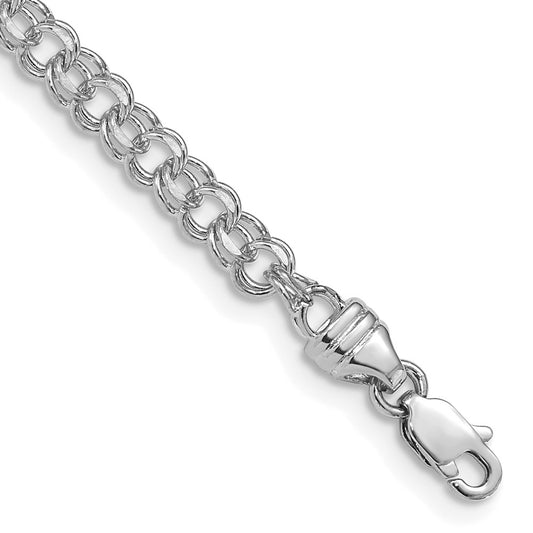 14K White Gold 3.75mm Diamond-cut Solid Heavy Double Link 7 Inch Charm Bracelet
