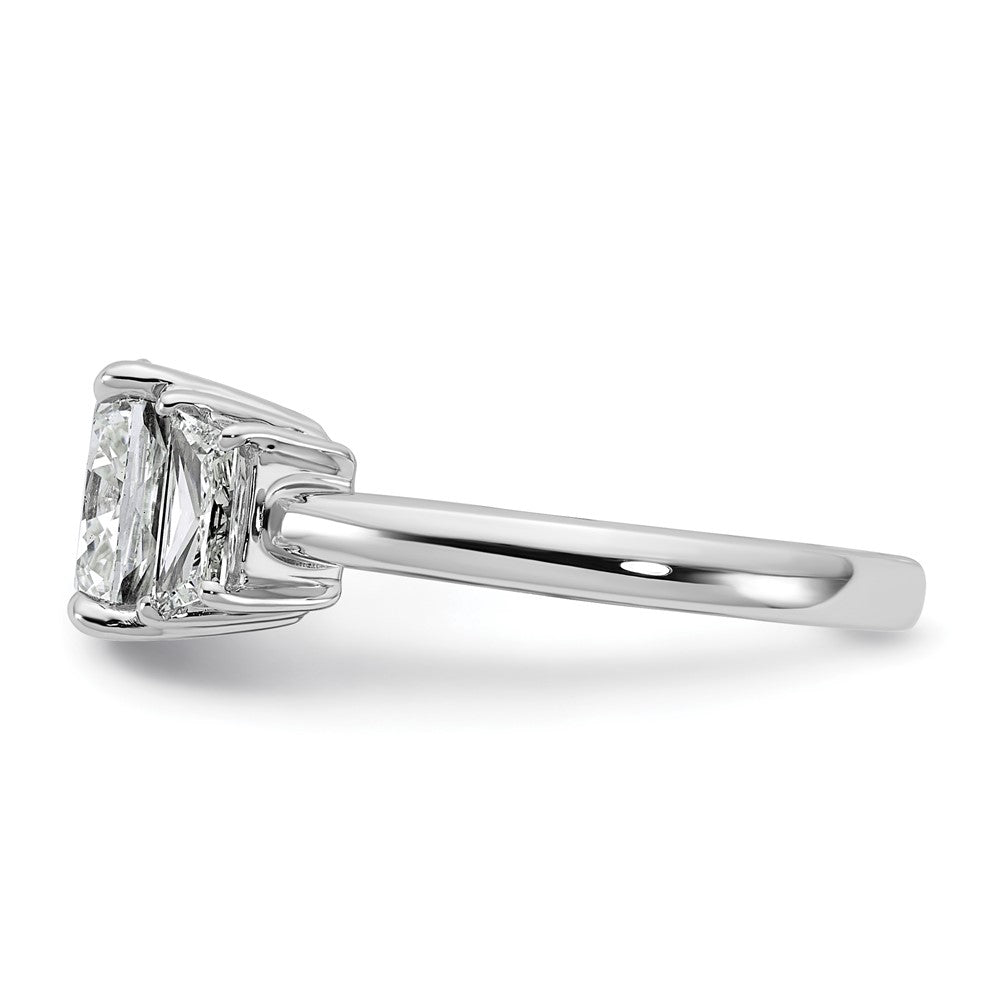 14K White Gold 3 3/4 carat Lab Grown Diamond VS+ F+ Cushion and Half Moon Complete Three Stone Engagement Ring