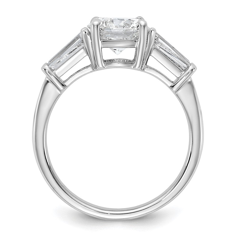 14K White Gold 2 1/5 carat Lab Grown Diamond VS+ F+ Round and Tapered Baguette Complete Three Stone Engagement Ring