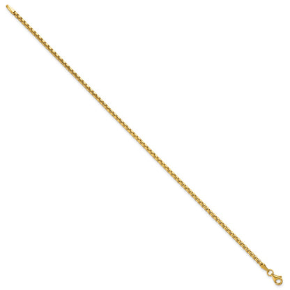 14K Yellow Gold Polished 2.25mm Rounded Box Chain 8.5 Inch Mens Bracelet