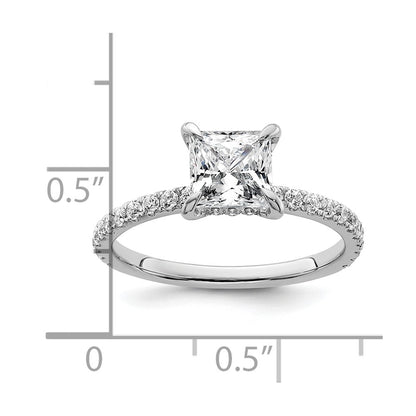 14K White Gold 2 carat Certified Lab Grown Diamond VS/SI+ G+ Princess Complete Solitaire with Flair Engagement Ring