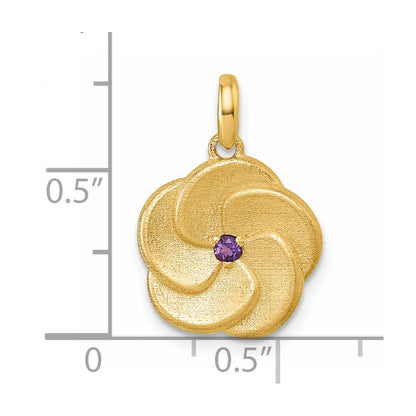 14K Yellow Gold Satin Amethyst Flower Pendant