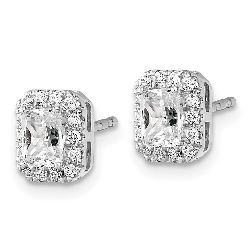 14K White Gold 7/8 carat Lab Grown Diamond VS/SI+ G+ Complete Emerald Halo Post Earrings