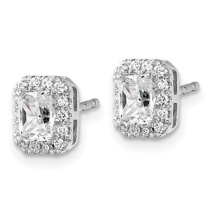 14K White Gold 7/8 carat Lab Grown Diamond VS/SI+ G+ Complete Emerald Halo Post Earrings