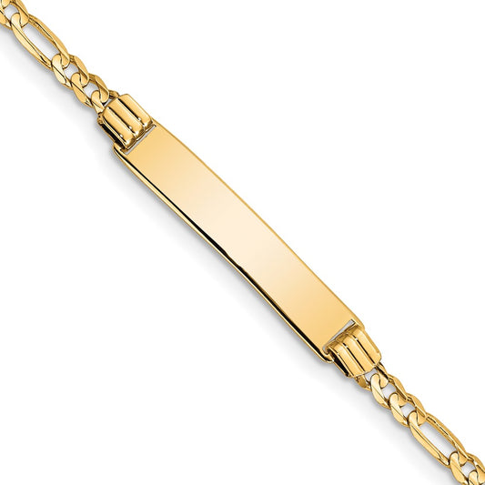 14K Yellow Gold Polished Solid Chain/Solid Plate Figaro Link 26x5mm Plate 5.5 Inch Baby/Child ID Bracelet
