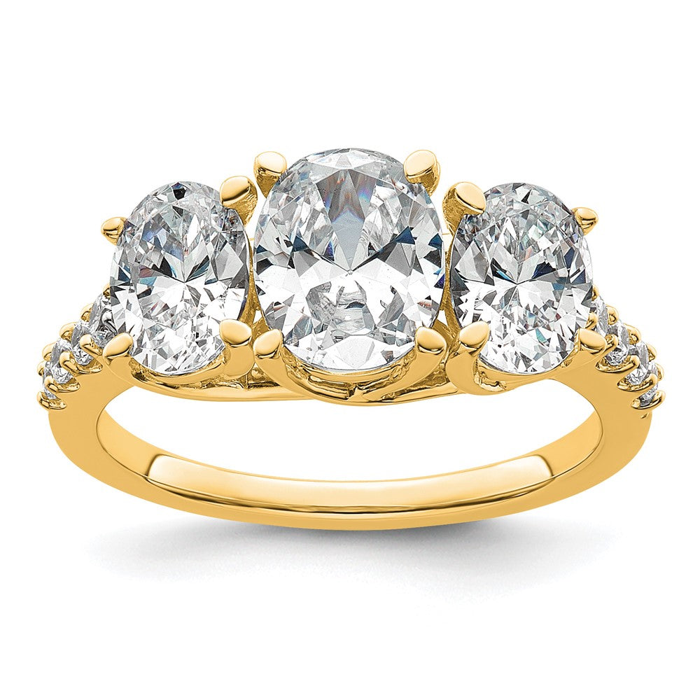 14K Yellow Gold 2 3/4 carat Lab Grown Diamond VS+ F+ Oval Complete Three Stone Engagement Ring