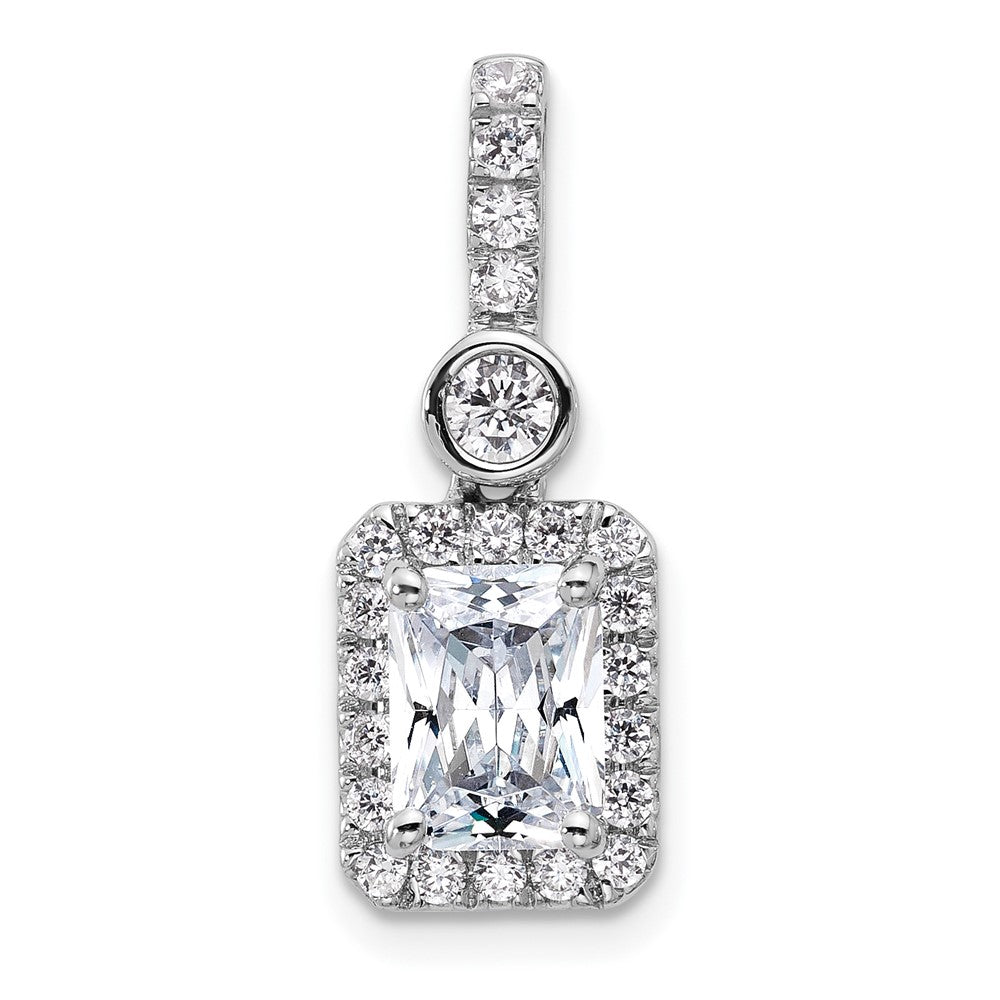 14K White Gold 2 carat Lab Grown Diamond VS+ F+ Radiant Complete Halo Pendant