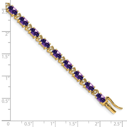 14K Yellow Gold Complete Oval Amethyst and Diamond 7 Inch Bracelet