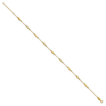 14K Yellow Gold Polished Teardrop 9 Inch Plus 1 Inch Extender - Total 10 Inch Anklet