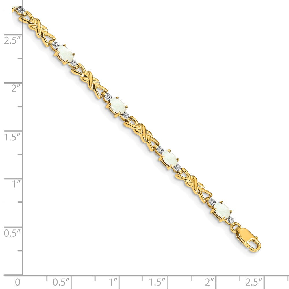 14K Yellow Gold Complete Diamond and Oval Opal X-design 7.25 Inch Bracelet