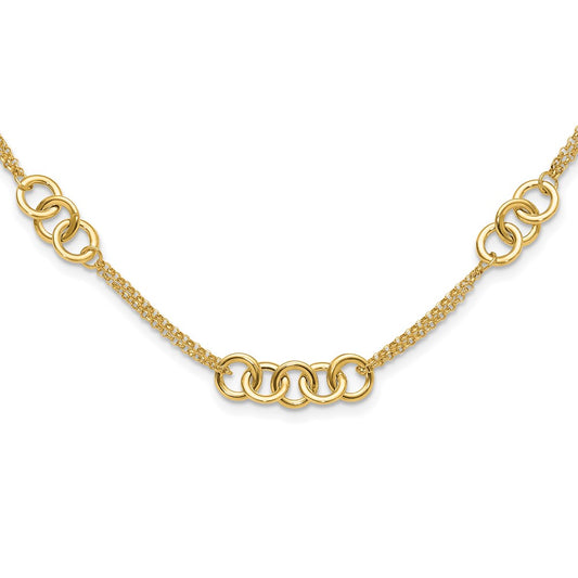14K Yellow Gold Polished Linked Circles with Chain 5-Station 17 Inch Necklace