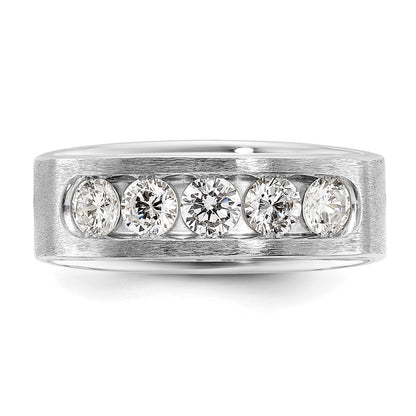 IBGoodman 14K White Gold 1 carat Lab Grown Diamond VS+ F+ Complete Polished and Brushed Five Stone Men's Wedding Band Ring