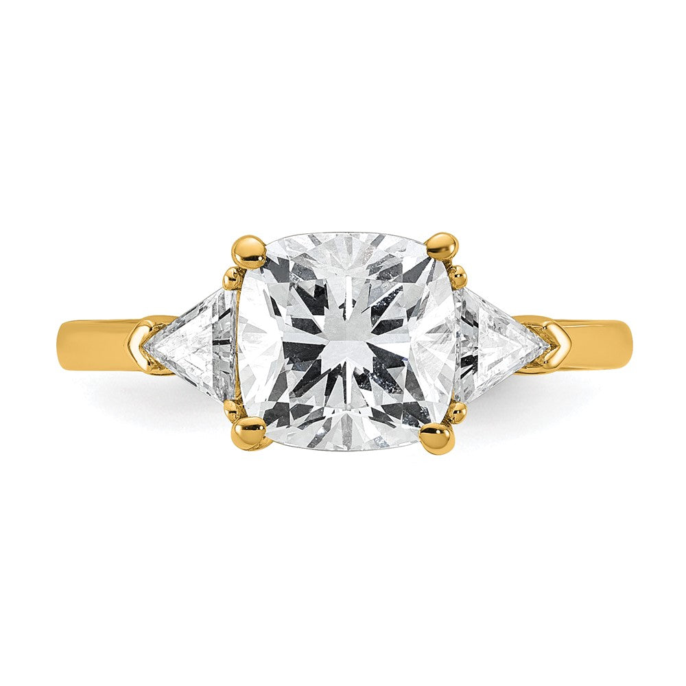 14K Yellow Gold 2 1/2 carat Certified Lab Grown Diamond VS+ F+ Cushion and Triangle Complete Three Stone Engagement Ring
