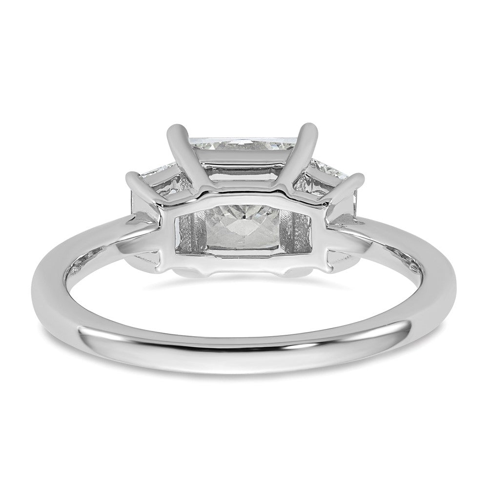 14K White Gold 1/2 carat Lab Grown Diamond VS+ F+ Trapezoid 1 1/2 carat Princess Center Semi Mount Three Stone Engagement Ring