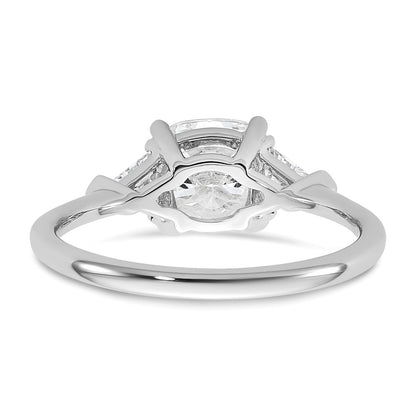 14K White Gold 1/2 carat Lab Grown Diamond VS/SI+ G+ Triangle 1 1/2 carat Cushion Center Semi Mount Three Stone Engagement Ring