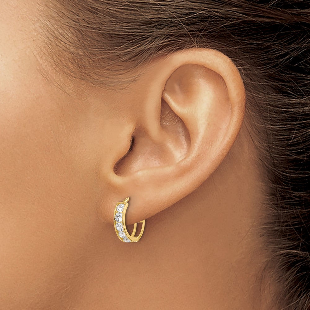 14K Yellow Gold Polished CZ 4x14mm Huggie Hoop Earrings