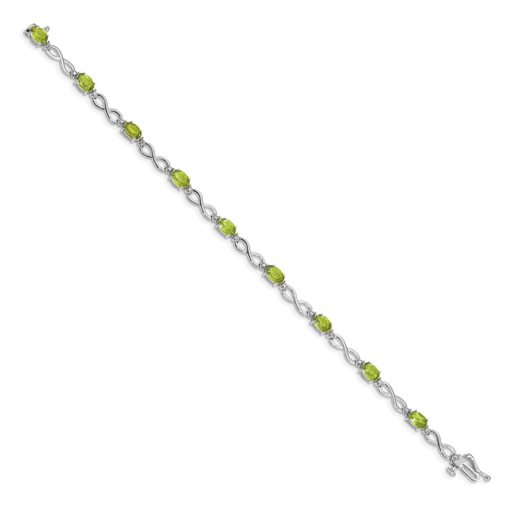 14K White Gold Complete Oval Peridot and Diamond Infinity Link 7 Inch Bracelet